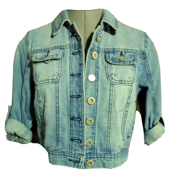 HIGHWAY JEANS Jacket Jr. M button up Medium wash denim coat Crop length Cover Up - Picture 1 of 5